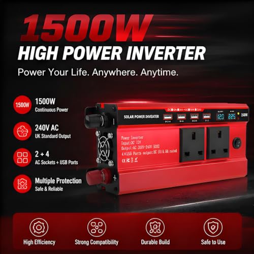 Dual LED Display for Truck Car Car Power Inverter with 2 AC Sockets and 4 USB Ports