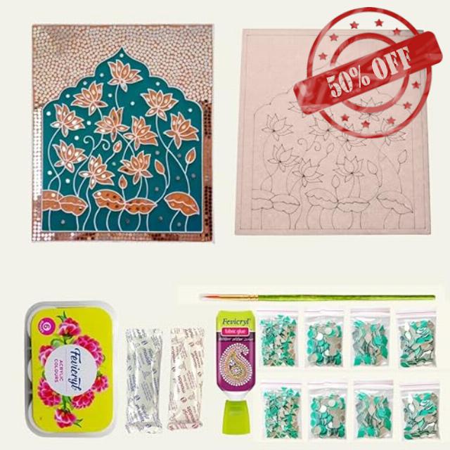 Decordial Jharokha DIY lippan kit for Adults Handmade Mirror Lippan Art DIY Kit – 12" MDF Boards