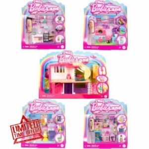 Barbie Mini Land Playsets Doll & Toy Vehicle Sets Bargain Bundles - (5 Piece House & Shop Bundle)