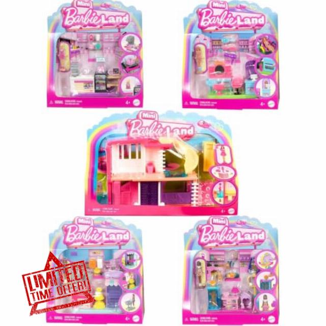 Barbie Mini Land Playsets Doll & Toy Vehicle Sets Bargain Bundles - (5 Piece House & Shop Bundle)