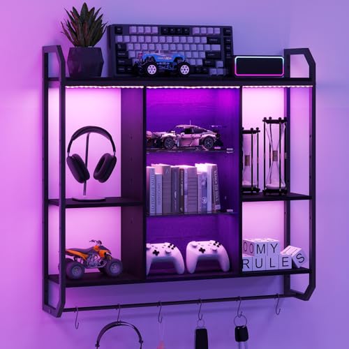 83cm LED Wall Mounted Shelf | Shelves for Wall with Adjustable Glass Shelves