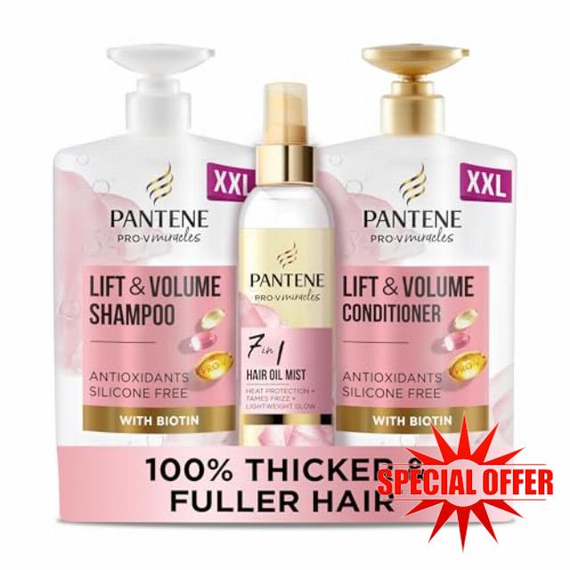 Pantene Lift and Volume Shampoo and Conditioner Set with hair oil