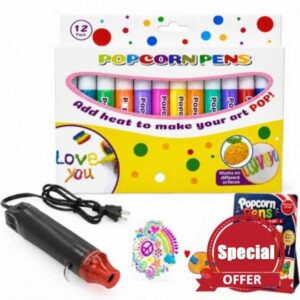 GoBrush Topacme 3D Relief Art Pen Popcorn Puffy Pen，12pcs                                                          3D Raised Effect