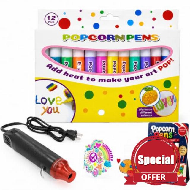 GoBrush Topacme 3D Relief Art Pen Popcorn Puffy Pen，12pcs                                                          3D Raised Effect