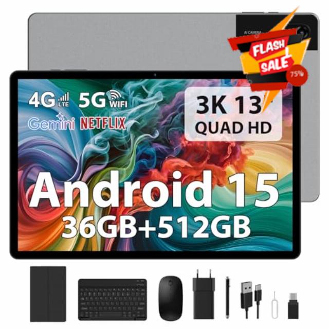 Tablet 13 INCH Android 15 Octa-Core 36GB RAM+512GB ROM (2TB Expandable)