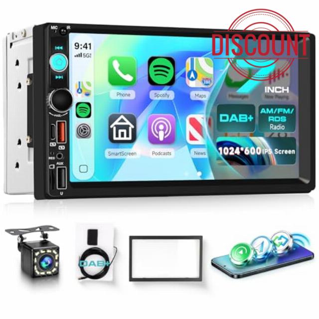 DAB Double Din Car Stereo with Apple Carplay Wireless Android Auto AM/FM/RDS