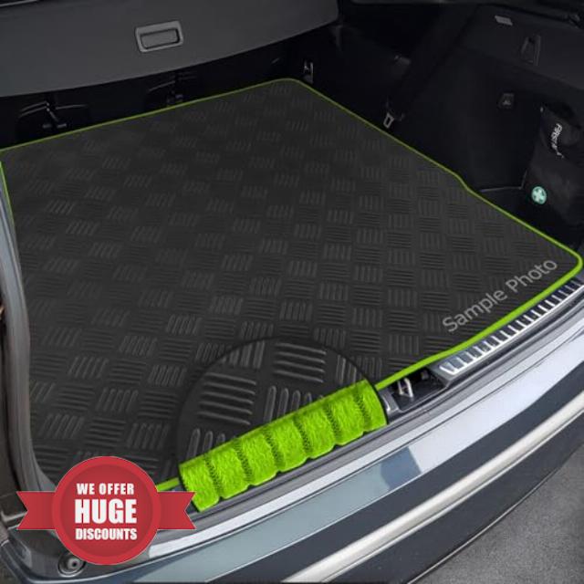 To fit Land Rover Discovery Sport (2014-2020) Custom Checker Rubber Boot Mat + Lime Ribbed Ribbed Trim [CHECK-103410B]
