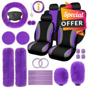 FUBESK Pink and Black Plush Car Accessory Kit