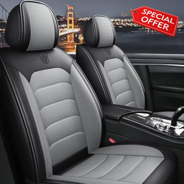 Automotive Car Seat Covers Full Set for Hyundai i30 Faux Leather Waterproof Seat Protectors Non-Slip Scratch-Resistant Breathable Cushion Covers Universal for Most UK Cars Gray