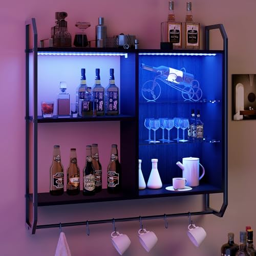 83cm LED Wood Pipe Shelf | Shelves for Wall with Adjustable Glass Shelf