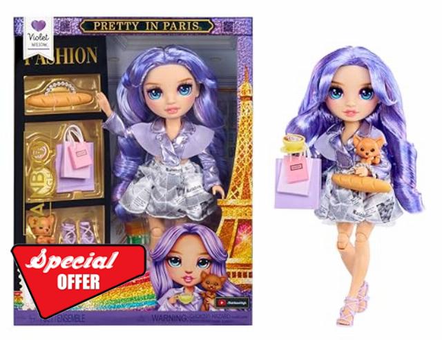 Rainbow High Pretty in Paris Fashion Doll - Violet Willow - Purple 28 cm Fashion Doll with Puppy