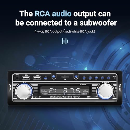 12V Bluetooth Car Radio 5.0 Single DIN with USB AUX Card FM MP3 Player USB Fast Charging 2.1A Remote Control 13-Band Equalizer for Audio Sys