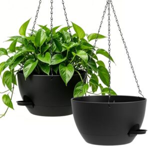 2 Pack Hanging Planters                                                          Plastic Hanging Flower Plant Pots Indoor Outdoor with Drainage Holes & Removable Reservoir