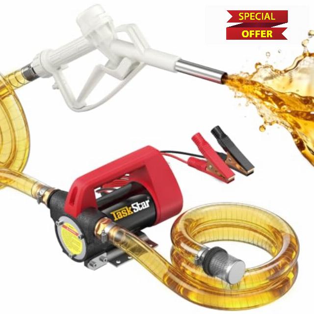 TaskStar 12V Fuel Transfer Pump Kit: 50L/Min Electric Diesel Transfer Pump with Fuel Nozzle