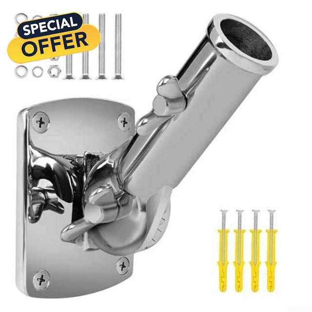 Stainless Steel Flag Pole Holder Marine Grade 316 for Garden Wall Mount - Adjustable 13 Angle Heavy Duty Rust Proof Bracket Silve
