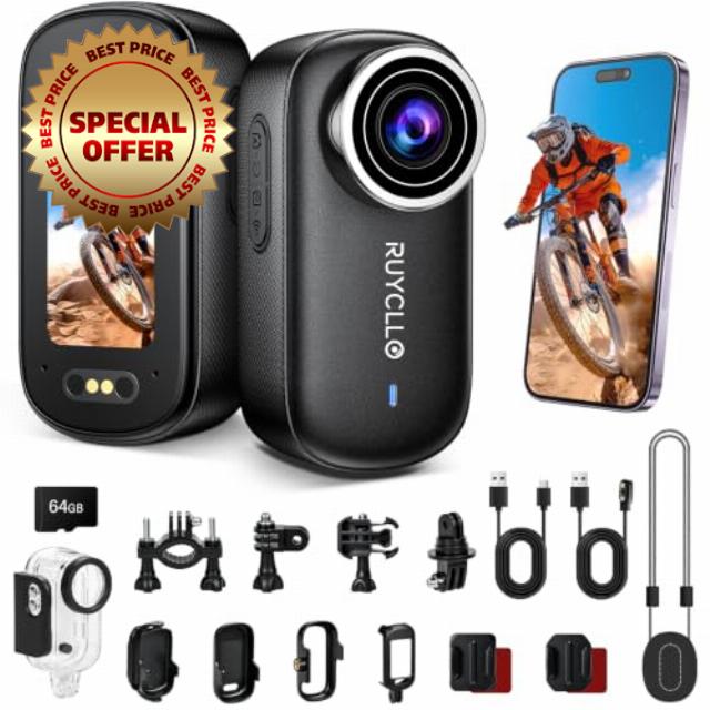 4K Mini Body Camera - 64GB Memory Card & 6-Axis EIS Stabilisation | Action Camera with HDR