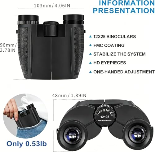 12x25 Compact Binoculars for Bird Watching