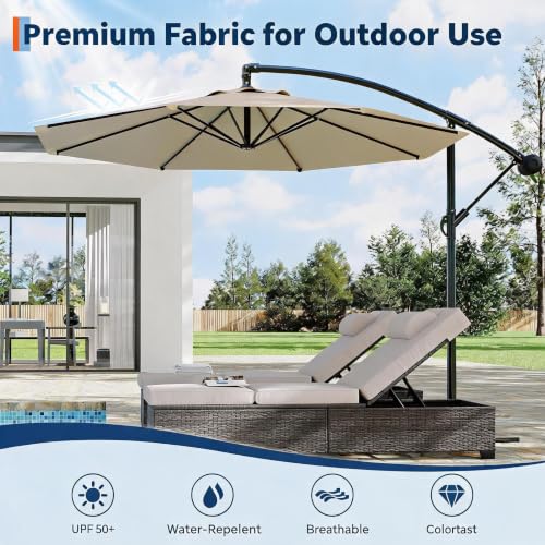 Cantilever Parasol | 360° Rotating Banana Patio Umbrella For Garden Dining Set with Hand Crank