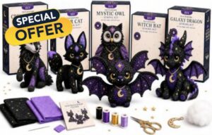 Mystic Patchwork Animal Sewing Kit DIY Plush Craft Kit (5 Pcs) | Halloween Sewing Gift DIY Plush Craft Kit with Sewing Supplies