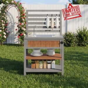 Merax Outdoor Kitchen Units – Weatherproof Garden Cabinet with Water Basin & Tap