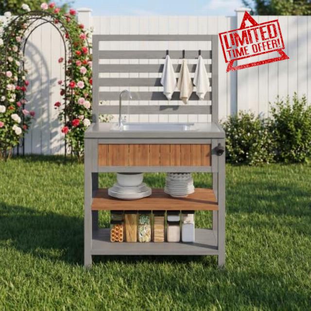 Merax Outdoor Kitchen Units – Weatherproof Garden Cabinet with Water Basin & Tap