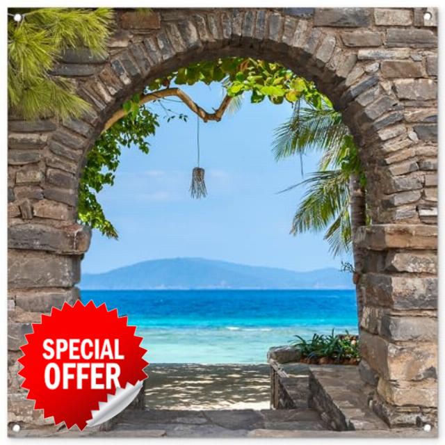 MuchoWow© Garden Decor Balcony Accessories Outdoor Decorations Posters Wall | 39"x39" / 100x100 cm - Art For Gardens Outside Poster Decoration Beach - Sea - Tropical - Summer - Vista