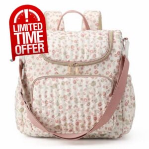 Floral Nappy Changing Bag Backpack Cotton Quilted Diaper Rucksack for Mums Baby Travel Backpack with Stroller Strap