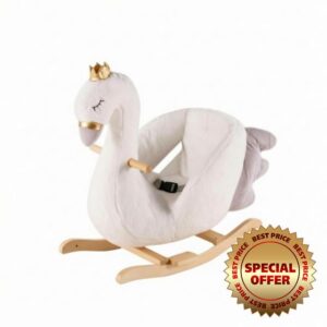 Children Rocking Horse Rocker Toy Chair With Wheels Swan Shape Rocking Seat Sturdy Wooden Base Comfortable Padding suitable for nursery decor indoor