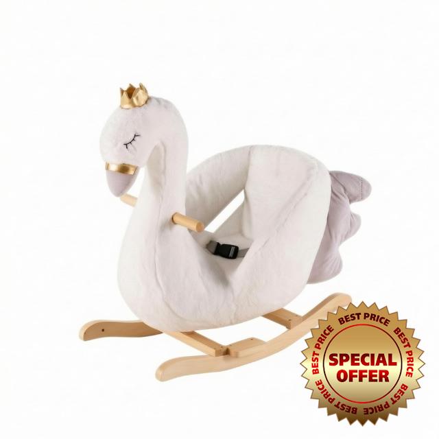 Children Rocking Horse Rocker Toy Chair With Wheels Swan Shape Rocking Seat Sturdy Wooden Base Comfortable Padding suitable for nursery decor indoor