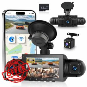 Rimoody Dash Cam 4-Channel 360° 3 InchCar DVR with Front/Rear/Inside/Side | 1080P Cameras