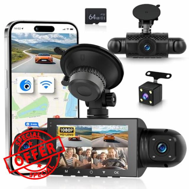 Rimoody Dash Cam 4-Channel 360° 3 InchCar DVR with Front/Rear/Inside/Side | 1080P Cameras