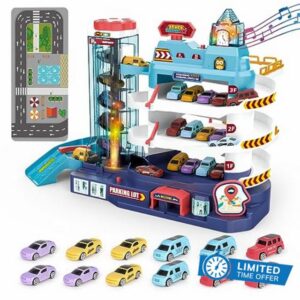 deAO 3-Level Parking Garage Toy & Working Elevator