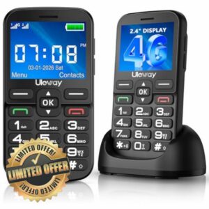 4G Unlocked Senior Mobile Phone Big Button Dual SIM Basic Feature Phone for Elderly with 2.4" IPS Screen 1000mAh Battery Type-C Charging Bluetooth 5.0 FM Radio Torch Black
