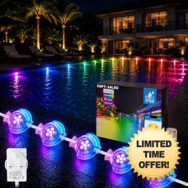 35m 24 Lampes Swimming Pool Lights Underwater with APP & Remote | IP68 RGB Pond Lights Mains Powered
