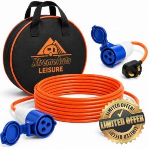Xtremeauto 10M Caravan Electric Hook Up Cable Set - 16A 240V Camping Extension Lead with 16A to 13A Adapter & Water Resistant Storage Bag
