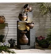 Bumilgar Garden Water Feature 125cm, Modern Cascading Fountain Indoor&Outdoor with Curved Half-Ho...