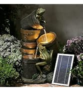 Bumilgar 87 CM Solar Outdoor Garden Water features, 3 Tier Cascading Wood Owls Waterfall Fountain...