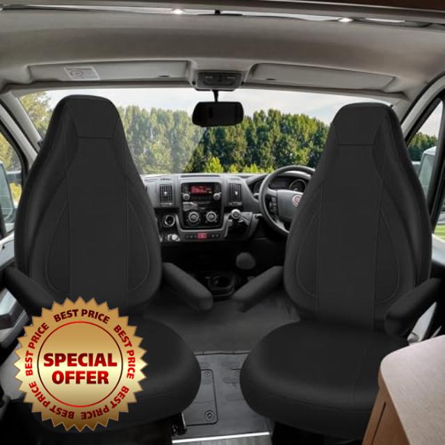 Black Seat Covers for FIAT Ducato Citroen Jumper Peugeot Boxer PossL 2 Win                                                          Motorhome Seat Covers Car Seat Protector Cushion Pilot Seats Driver & Passenger Se