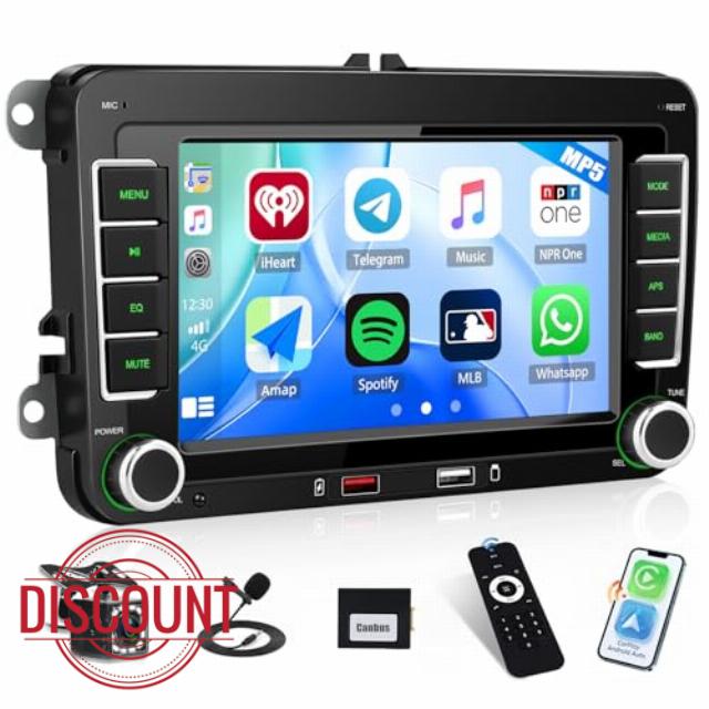 CAMECHO Car Stereo for Volkswagen VW Caddy 2005-2015 Car Radio with Wireless CarPlay Android Auto