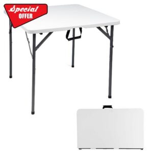 Crystals 3FT Square Folding Table White – Portable Plastic Table for Picnic