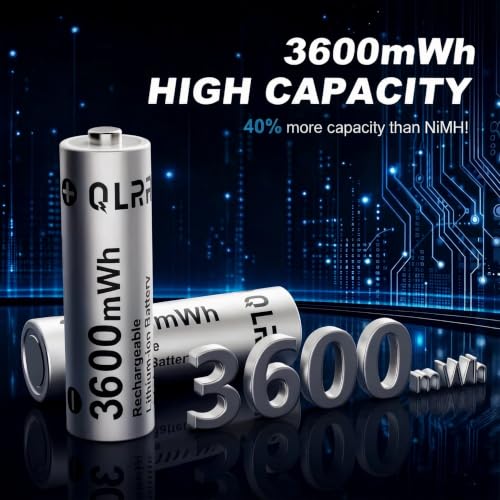 3600mWh QLRR 3600mWh High Capacity AA Battery Long Lasting AA Rechargeable Batteries with Integrated Charing Storage Box