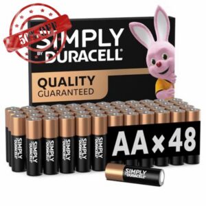 DURACELL Simply AA Batteries (48 Pack) - Alkaline Double A Battery 1.5V - Quality Guaranteed - Everyday Device - Plastic-Free Packaging