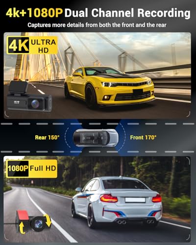4K+1080P Dual Dash Cam Front and Rear Built-in 5G WiFi
