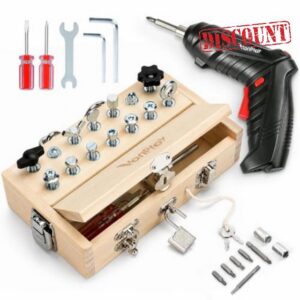 Vanplay Montessori Toys for 3 4 5 Year Olds with Electric Drill                                                          Montessori Screwdriver Board Set with Lock and Key - Kids Tool Set for Toddlers Travel