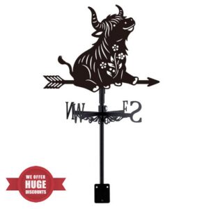 SUPERDANT Highland Cow Weather Vane Flower Metal Weathervanes Direction Indicator Measuring Instrument Roof Installation Weathervane FOR Outdoor Garden Farm Backyard Gazebo Barn Art Decoration Black