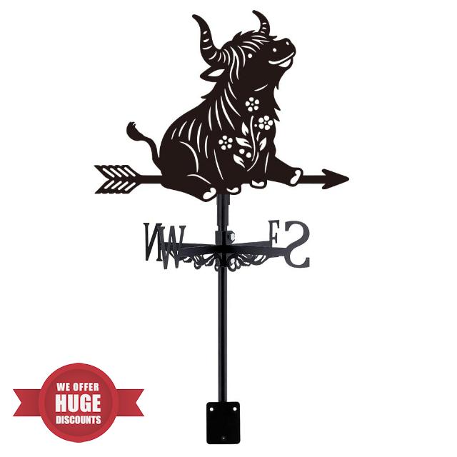 SUPERDANT Highland Cow Weather Vane Flower Metal Weathervanes Direction Indicator Measuring Instrument Roof Installation Weathervane FOR Outdoor Garden Farm Backyard Gazebo Barn Art Decoration Black