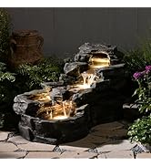 Bumilgar 147 cm Large 6-Tier Garden Water Feature, Natural Stone-Effect Outdoor Waterfall with LE...