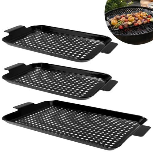 Stainless Steel Grill Topper for Outdoor BBQ                                                          Grilling Baskets Pans with Perforated Bottom