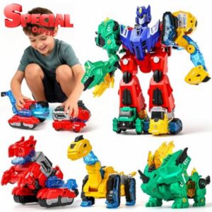 BLF FUN Magnetic Dinosaur Transformer Toy for 3-6 Year Old Boys 6 in 1 Transforme Dino Robot Truck Birthday for Boys Girls 4 5 7 8 Construction Learning Toy