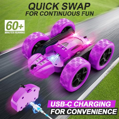 2.4 GHZ Double Sided 360° Rotating Remote Control Crawler with Headlights for Girls 6-12
